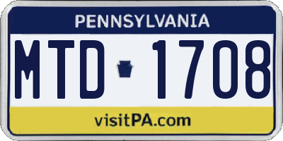 PA license plate MTD1708