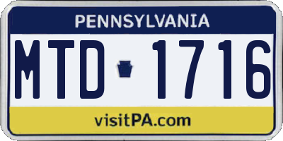 PA license plate MTD1716