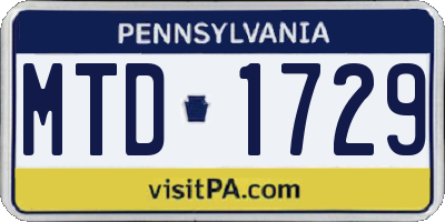 PA license plate MTD1729