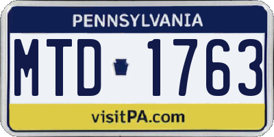 PA license plate MTD1763