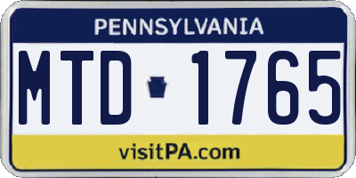 PA license plate MTD1765