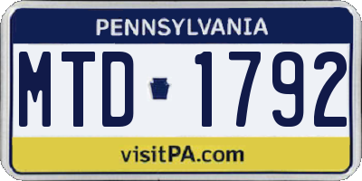 PA license plate MTD1792