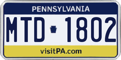 PA license plate MTD1802