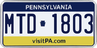 PA license plate MTD1803