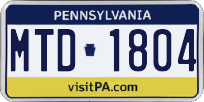 PA license plate MTD1804