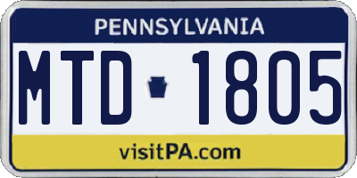 PA license plate MTD1805