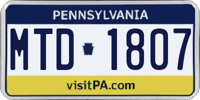 PA license plate MTD1807