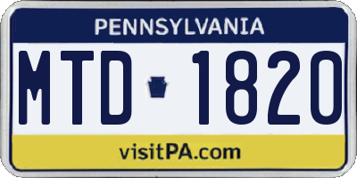 PA license plate MTD1820