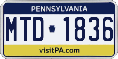 PA license plate MTD1836
