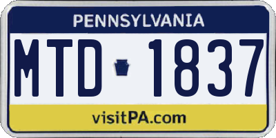 PA license plate MTD1837