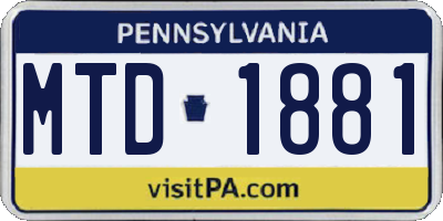 PA license plate MTD1881