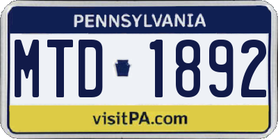 PA license plate MTD1892