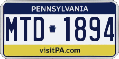 PA license plate MTD1894