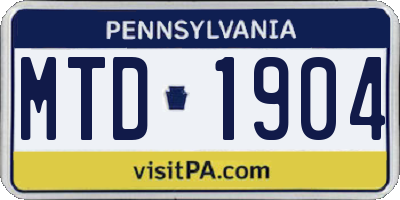 PA license plate MTD1904