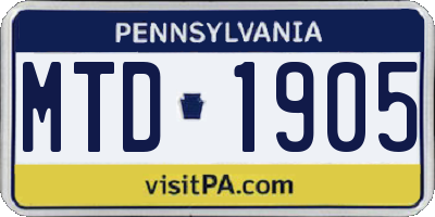 PA license plate MTD1905