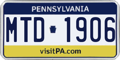 PA license plate MTD1906
