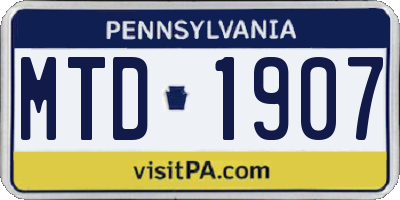 PA license plate MTD1907