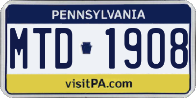 PA license plate MTD1908