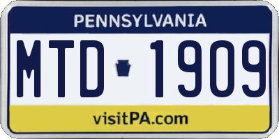 PA license plate MTD1909