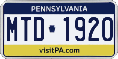 PA license plate MTD1920