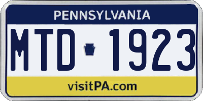 PA license plate MTD1923