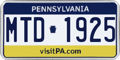 PA license plate MTD1925