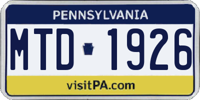 PA license plate MTD1926