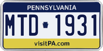 PA license plate MTD1931