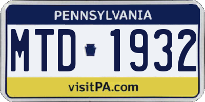 PA license plate MTD1932