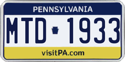 PA license plate MTD1933