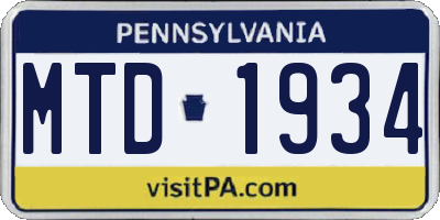 PA license plate MTD1934