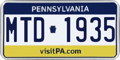 PA license plate MTD1935