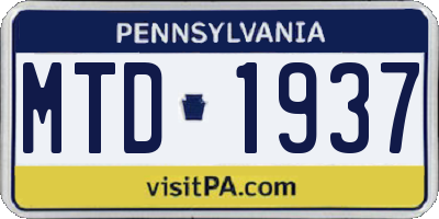 PA license plate MTD1937
