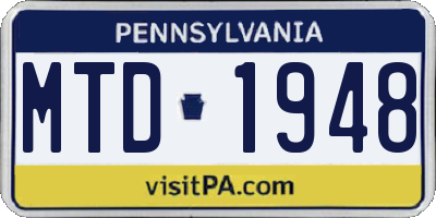 PA license plate MTD1948