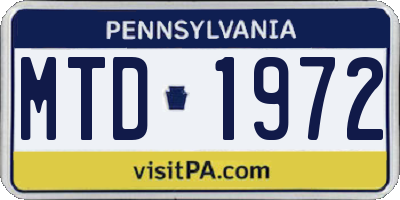 PA license plate MTD1972