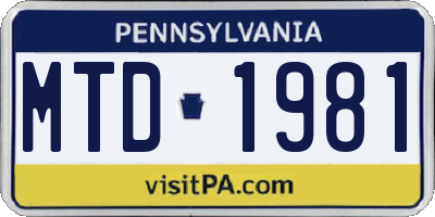 PA license plate MTD1981