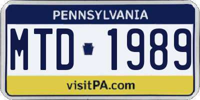 PA license plate MTD1989