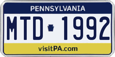 PA license plate MTD1992