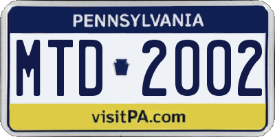 PA license plate MTD2002