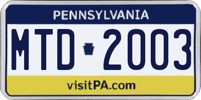 PA license plate MTD2003