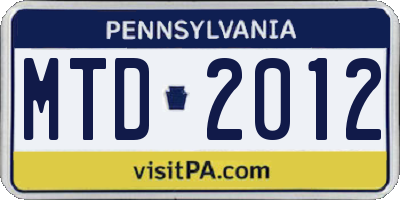 PA license plate MTD2012