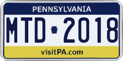 PA license plate MTD2018
