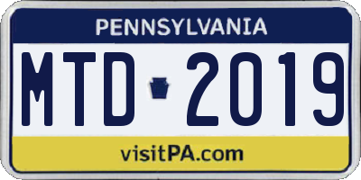 PA license plate MTD2019