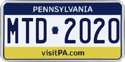 PA license plate MTD2020