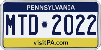 PA license plate MTD2022