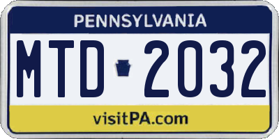 PA license plate MTD2032