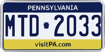 PA license plate MTD2033