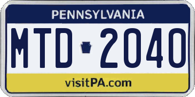 PA license plate MTD2040