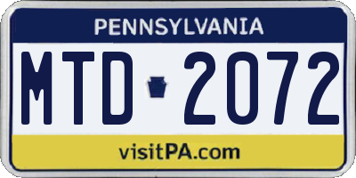 PA license plate MTD2072