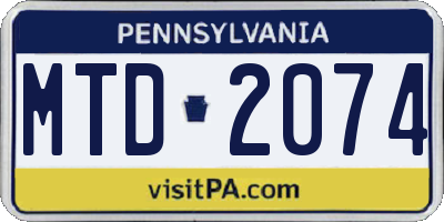 PA license plate MTD2074